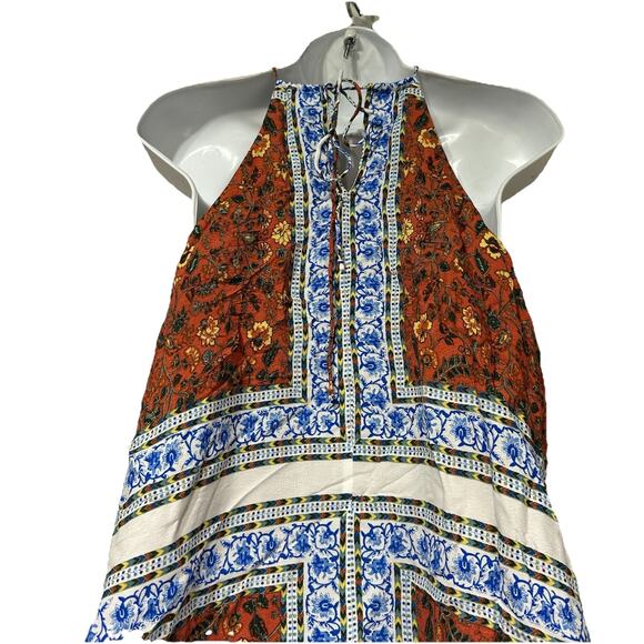 line and dot patchwork Floral halter top Size M - Picture 3 of 7